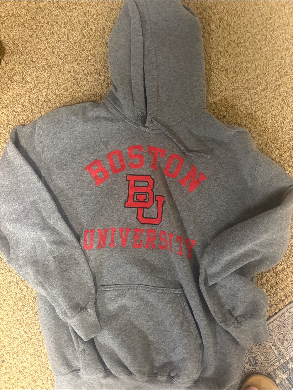 Boston University hoodie Gilden Heavy Blend Medium Gray Red